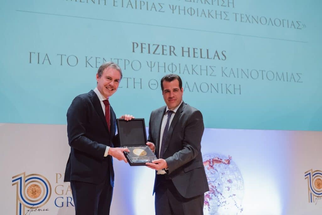 Με την υψηλή διάκριση «Τιμώμενη Εταιρία Ψηφιακής Καινοτομίας» των διεθνούς κύρους Φαρμακευτικών Βραβείων Prix Galien, βραβεύτηκε το Κέντρο Ψηφιακής Καινοτομίας (CDI) της Pfizer