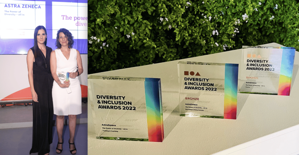 Με τρία βραβεία διακρίθηκε η AstraZeneca στα Diversity & Inclusion Awards, τα οποία απονεμήθηκαν φέτος για πρώτη φορά. Ειδικότερα, η AstraZeneca απέσπασε ένα Ασημένιο Βραβείο στην Κατηγορία Training & Coaching και δύο Χάλκινα Βραβεία στις Κατηγορίες Recruiting & Hiring Strategy και Pharma, αντίστοιχα.