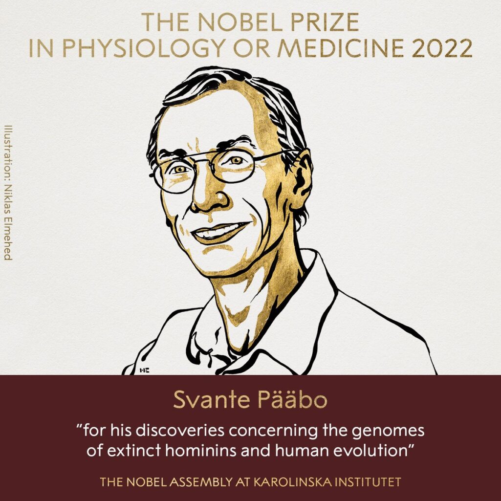 Ο Σουηδός επιστήμονας Σβάντε Πάαμπο έλαβε το Νόμπελ Φυσιολογίας και Ιατρικής 2022 για τις ανακαλύψεις του «για το γονιδίωμα εξαφανισθέντων ανθρωπίνων και την ανθρώπινη εξέλιξη», ανακοίνωσε η επιτροπή που απονέμει το βραβείο.