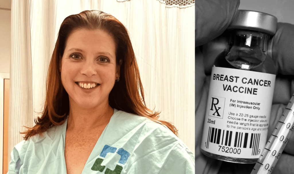 Μία γυναίκα που διαγνώστηκε με τριπλά αρνητικό καρκίνο του μαστού στα 41 της χρόνια, έγινε η πρώτη στον κόσμο στην οποία χορηγήθηκε πειραματικό εμβόλιο για τη νόσο, στο πλαίσιο της πρώτης φάσης των δοκιμών του σε ανθρώπους.