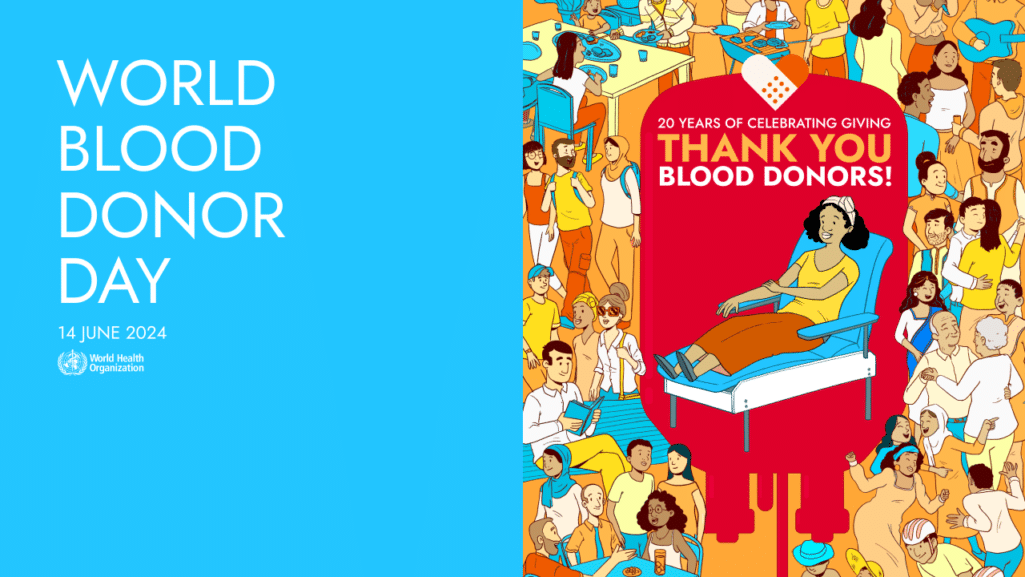Η 14η Ιουνίου καθιερώθηκε 20 χρόνια πριν ως Παγκόσμια Ημέρα του Εθελοντή Αιμοδότη από τον Παγκόσμιο Οργανισμό Υγείας (ΠΟΥ), ο οποίος έχει θέσει την Αιμοδοσία στους κύριους τομείς δράσης του, θεωρώντας την εθελοντική προσφορά αίματος τον ακρογωνιαίο λίθο για την ασφαλή μετάγγιση.